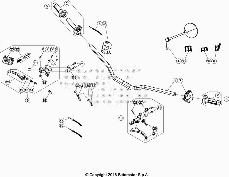 GUIDON COMMANDE POUR BETA 50 RR ENDURO STD BLANC 2020