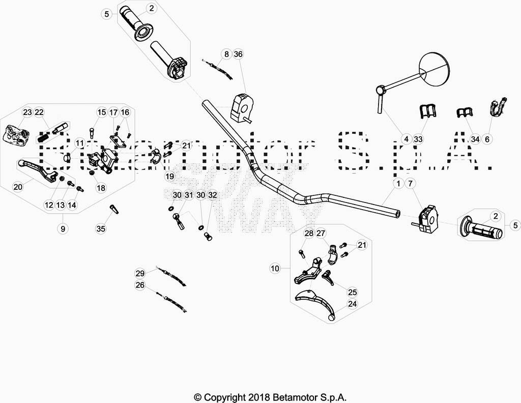 GUIDON COMMANDE POUR BETA 50 RR ENDURO STD 2018