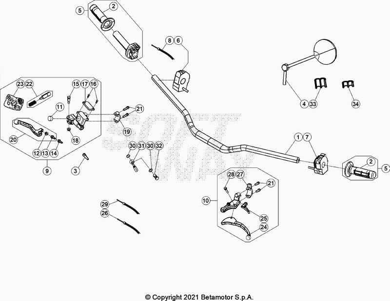 GUIDON COMMANDE POUR BETA 50 RR ENDURO STD ROUGE 2021