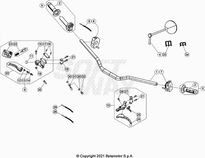 GUIDON COMMANDE POUR BETA 50 RR MOTARD STD BLANC 2021