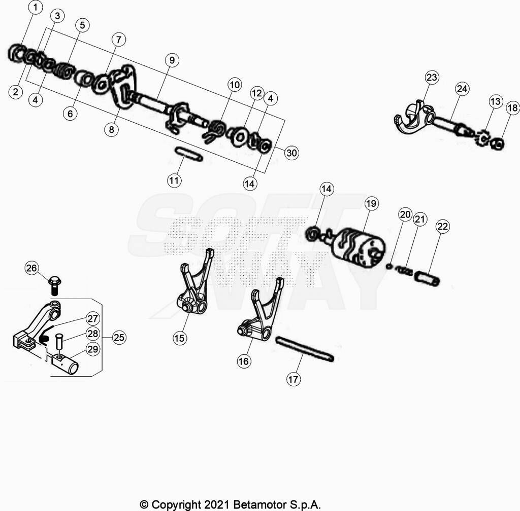 COMMANDE BOITE A VITESSES POUR ENDURO RED RR 50 2T 2023