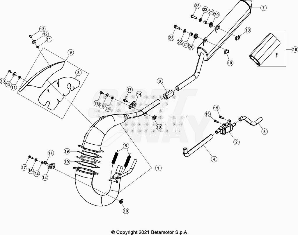 ECHAPPEMENT POUR ENDURO WHITE RR 50 2T SPORT 2023